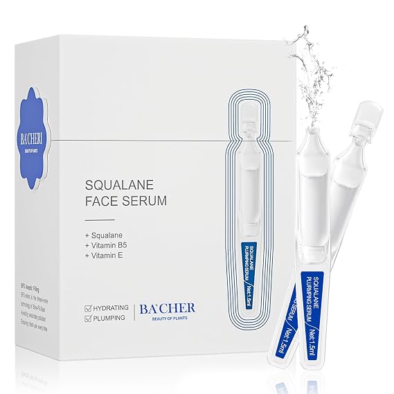Squalane + Ceramide Face Serum with Vitamin E, Vitamin B5 and Vitamin A derivative, Deep Hydration & Skin Barrier Repair & Plump Skin, Lightweight Non-Greasy 15 Single-Use Ampoules