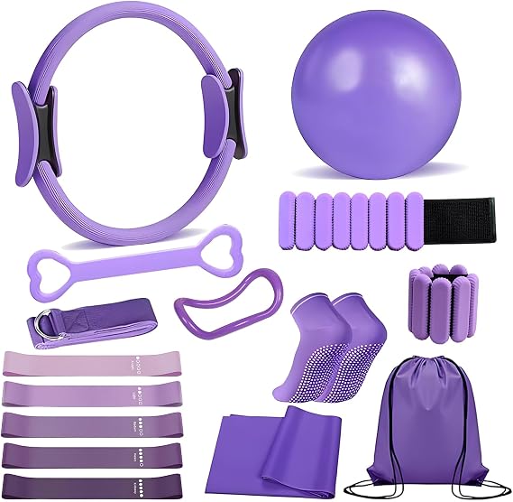 Pilates Ring Set with Adjustable Resistance - Full Body Workout Kit for Women, Portable Travel Bag & Anti-Slip Accessories