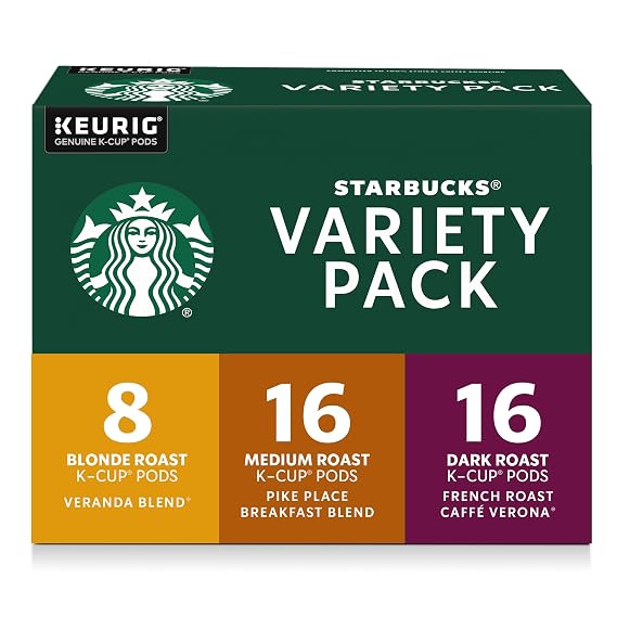 Starbucks K-Cup Coffee Pods, Starbucks Blonde, Medium and Dark Roast Hot or Iced Coffee, Variety Pack, 40 Keurig Pods