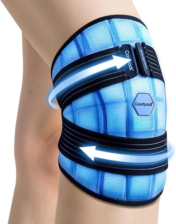 Comfpack Knee Ice Pack Wrap, 2 Hours Long Lasting Coldness Ice & Compression Therapy Flexible Ice Pack for Knee Replacement Surgery, Arthritis Pain, ACL, Swelling, Sports Injuries(23" 10.3")