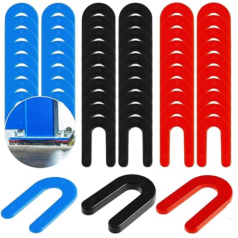 60 Pcs Auto Lift Installation Leveling Shim Kit Plastic Shims 2 Post 4 Post Lift Shims for Surface Mount Automotive Car Repair, Black, Red, Blue