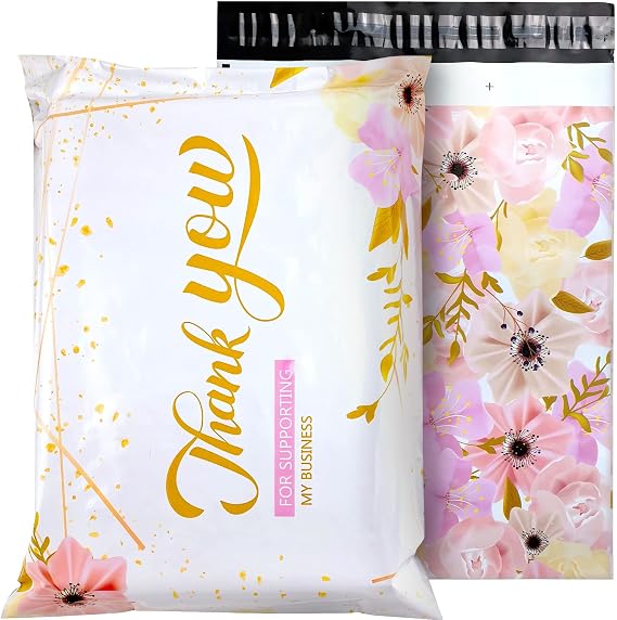 50Pcs Large Poly Mailers 14.5 x 19, Cute Shipping Bags for Small Business Clothing Mailers Poly Bags Poly Mailer Plastic Mailing Bags, Big Polymailers Package Bags Shipping Envelopes Mailers (Flower)