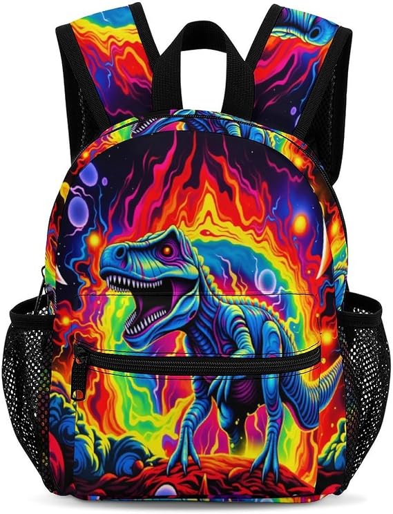 Dinosaur Red Blue Casual Backpack 13", Durable Lightweight Commuter Daypack with Side Pockets for Adults for Work Travel Outdoor