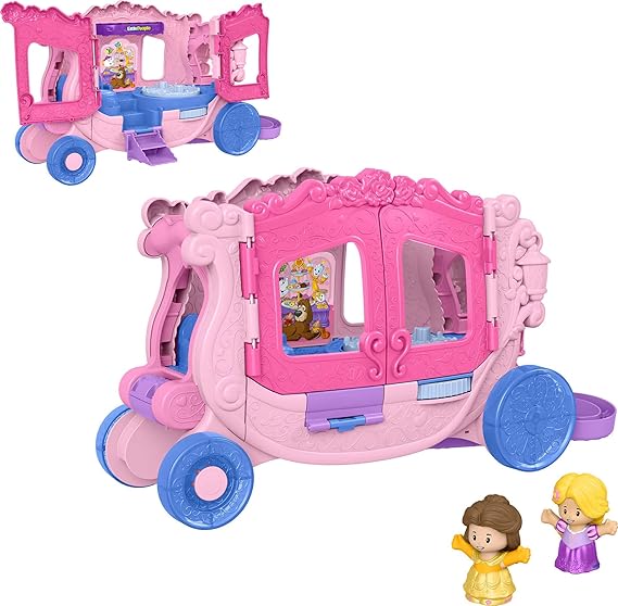 Fisher-Price Little People Disney Princess Pull-Along Musical Carriage | Playset with Belle & Rapunzel Figures, Pretend Play, Toddlers & Kids Ages 18+ Months
