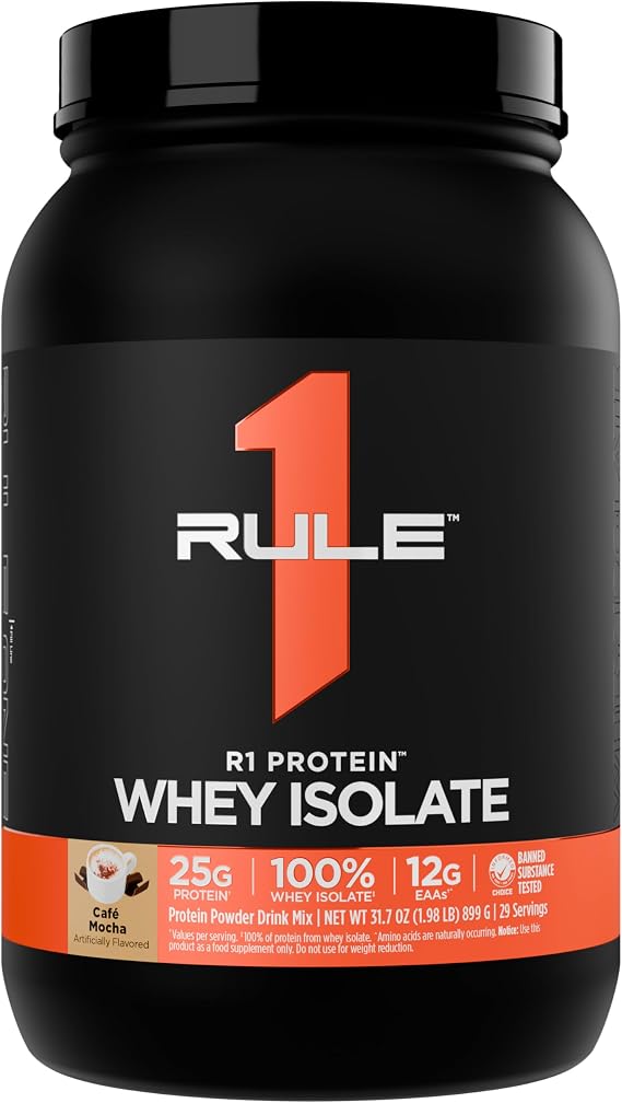 Rule One Proteins, R1 Protein - Cafe Mocha, 25g Fast-Acting, Super-Pure 100% Isolate and Hydrolysate Protein Powder with 6g BCAAs for Muscle Growth and Recovery, 2lbs