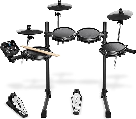 Alesis Turbo Mesh Kit Electric Drum Set | Compact Design, 8" Quiet Mesh Heads, 10" Cymbals, 100+ Sounds, Drum Sticks, Melodics Lessons, for Beginners