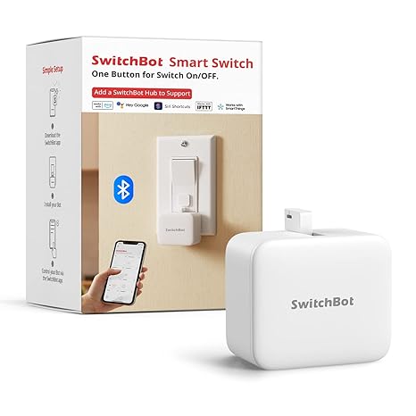 SwitchBot Smart Switch Toggle - Make Switch Intelligent, App and Timer Control, Add Hub Mini to Make it Compatible with Alexa, Google Home and IFTTT (White)