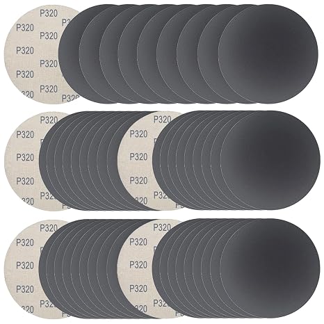 6 Inch 50 Pcs Wet Dry Hook and Loop Sanding Discs, No Hole, 320 Grit | Silicon Carbide Round Sandpaper for DA/Orbital Sander, Automotive Wood Metal Polishing Finishing