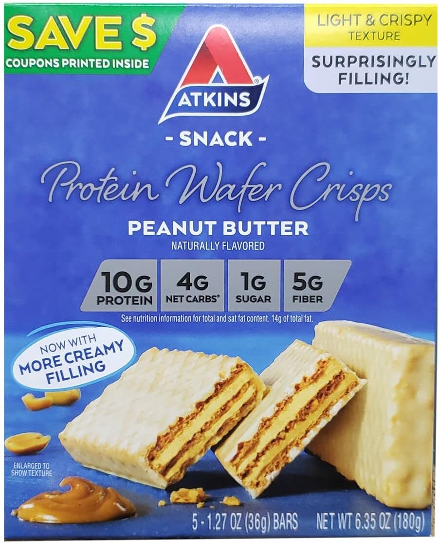 Atkins Peanut Butter Protein Wafer Crisps - 5 Bars, Low Carb, No Added Sugar