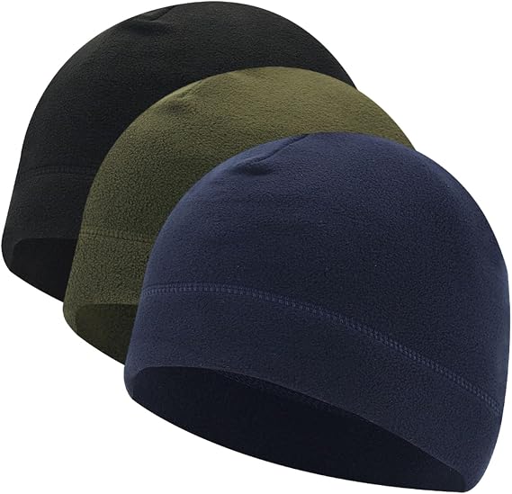 3 Packs Skull Cap Beanie Hat, Winter Thermal Fleece Running Hat, Beanie Cap Headwear with Ear Covers, Elastic Helmet Liner for Running Cycling for Women Men