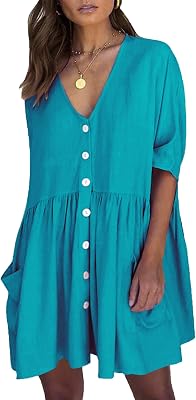 Wander Agio Beach Swimsuit for Women Sleeve Coverups Bikini Cover Up Shirt Button Pocket Down Skirt