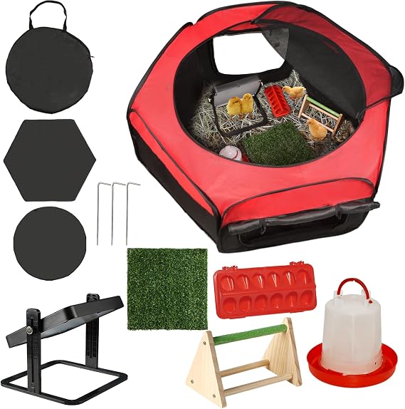 Brooder Box for Chick Starter Kit - 2026 Upgrade Dual Door Chicken Brooder Pen/Playpen/Tent with 10*10 in Brooder Heating Plate,Nesting Pad,Chicks Feeder&Waterer,Chick Perch Up to 15 Chicks,Duck,Quail