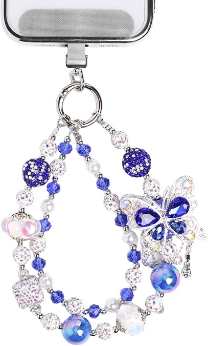 Butterfly Jeweled Phone Charms Strap Luxurious Phone Wrist Strap Vintage Cellphone Chain