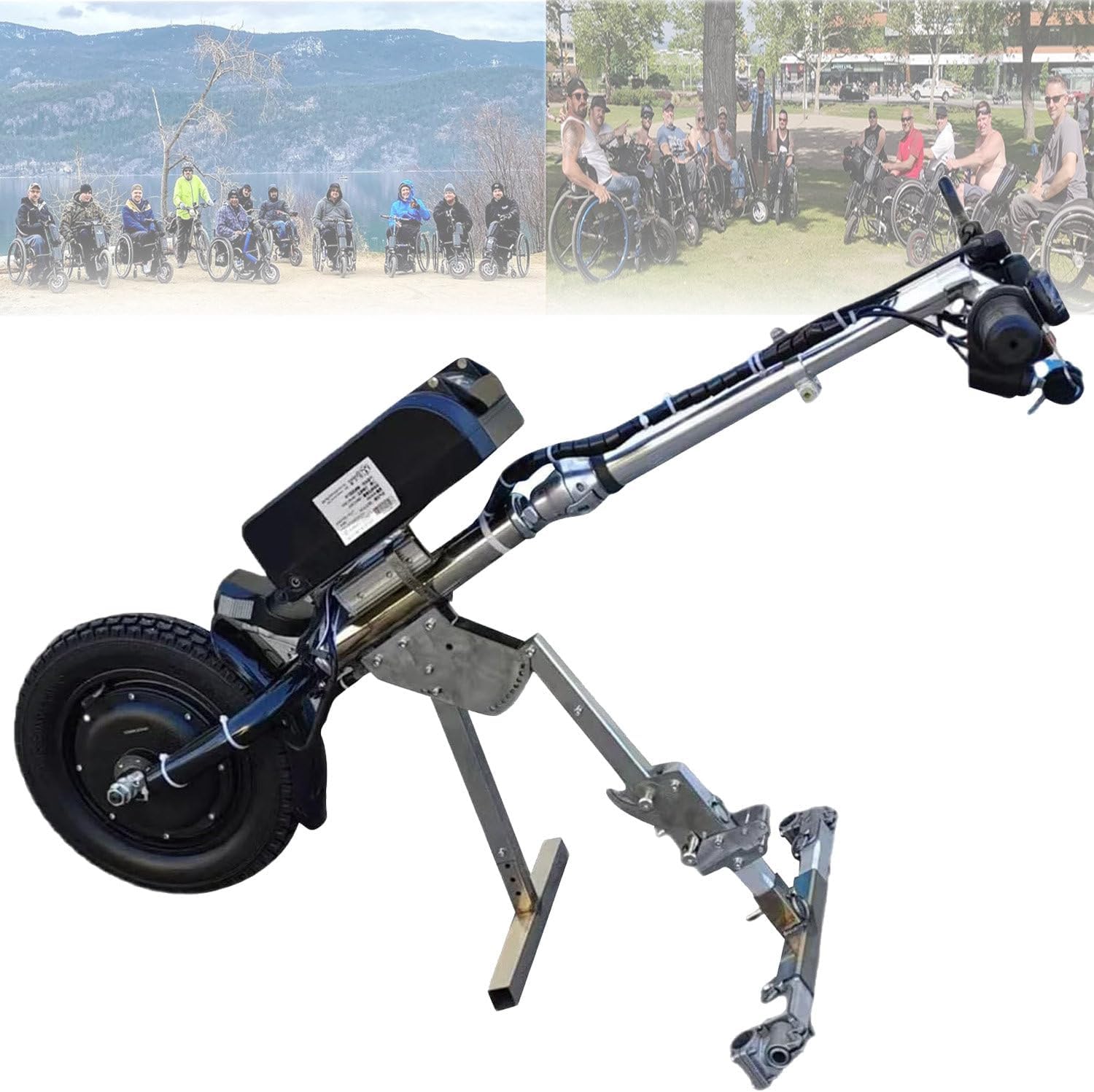 500W Electric Handcycle Wheelchair Attachment,Wheelchair Pull Device,Portable Wheelchair Drive Head Traction Device,With Front Light  Trumpet,StandType