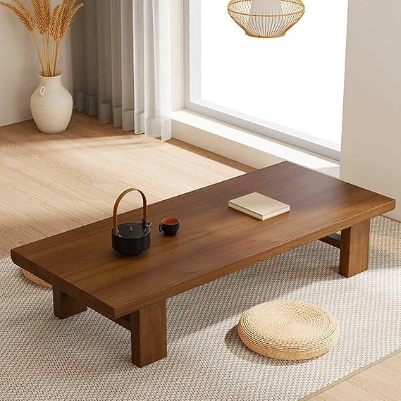 Japanese Solid Wood Low Coffee Table,Extra Thick Tatami Tables for Sitting on The Floor,3.5cm thickened tabletop,Palace Style Home Decoration for teahouses(Walnut,180x60x38cm/70.9"x23.6"x15")