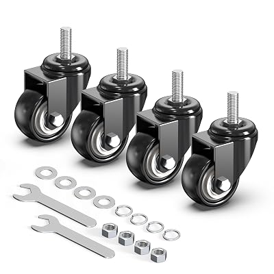 HOLKIE Caster Wheels 2 inch with No Brake Casters Set of 4, Threaded Stem 38 -16 x 1 Diameter 38, Length 1 Swivel Set of 4 Heavy Duty Castors Black