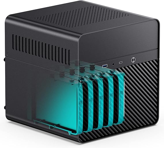 JONSBO N2 Black NAS ITX Case 5+1 Disk Bays Mini Aluminum Case, Built-in 12cm Fan, SFX Power Bite (L150mm Max.), Support 65mm CPU Cooler, Integrated Upper Cover Removable,Black