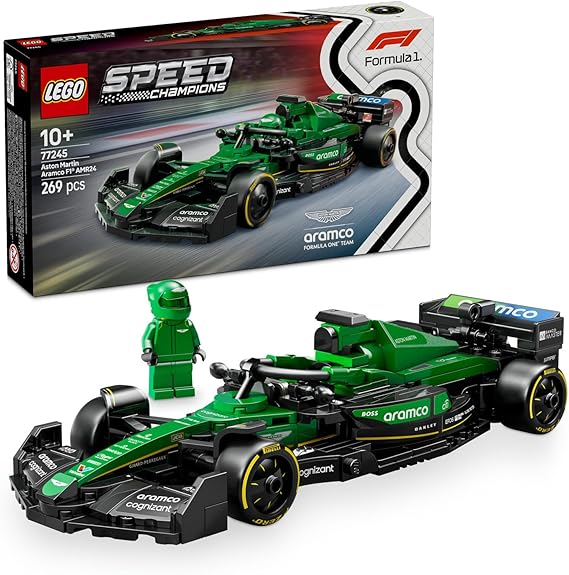 LEGO Speed Champions Aston Martin Aramco F1 AMR24 Race Car 77245 – Collectible Driver Minifigure Containing Production and Display Set for Ages 10 and Over, Father's Day Gift (269 Pieces)
