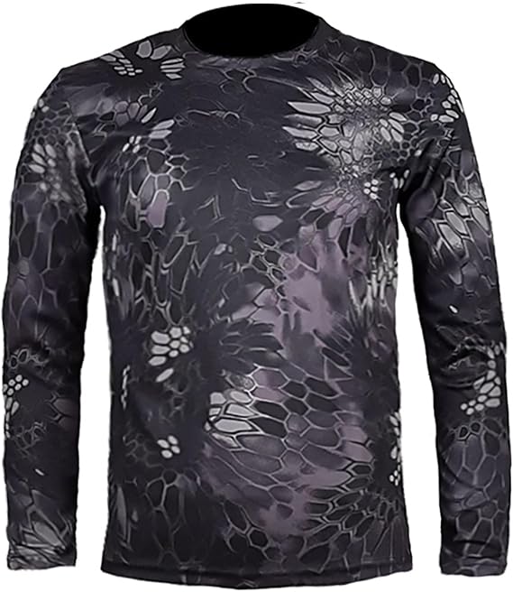 Men's Camouflage Shirts Graphic Tees Lightweight Breathable Quick-Dry Long Sleeves Crewneck T-Shirt Camping Tops