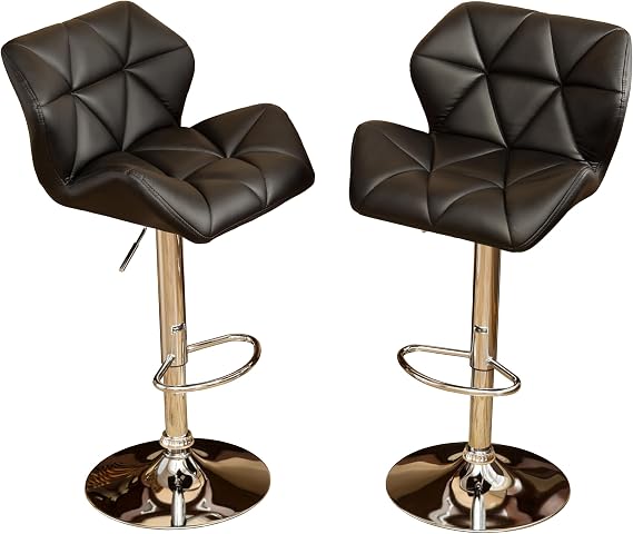 Roundhill Furniture Glasgow Contemporary Tufted Adjustable Height Hydraulic Black Bar Stools, Set of 2,