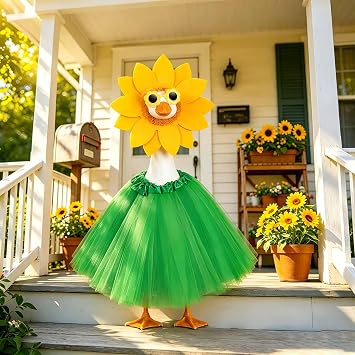 yuboo Summer Porch Goose Outfit, Sunflower Costume Goose Outfit Clothes Headpiece, Glasses, Tutu Skirt for 23in Lawn Garden Yard Porch Goose Outdoor Statues Decor