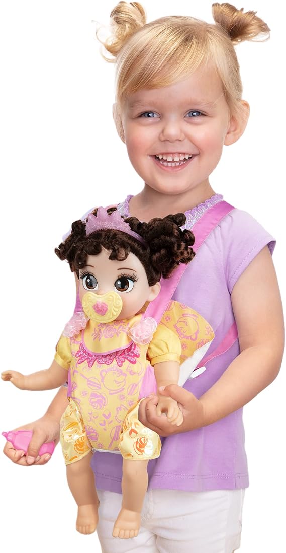 Disney Princess Belle Baby Doll Deluxe with Tiara, Carrier, Plush Friend, Pacifier, Bib & Baby Bottle