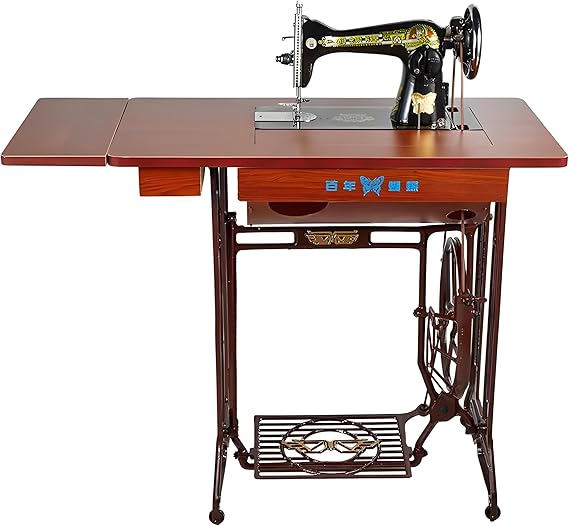 Retro Sewing Machine Table - with storage Home Wewing Supplies Foot-Operated Foldable Sewing Machine Table Wood Finish, Cast Iron Base