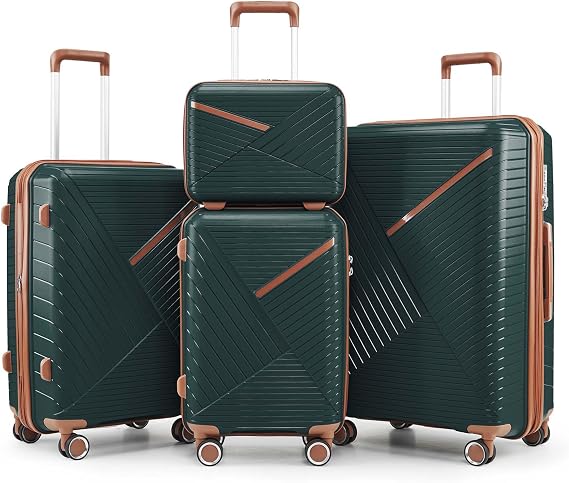 Hard Shell Luggage Sets 4 Piece with 360 Spinner Wheels,Lightweight Suitcase Set with TSA Lock,Travel Luggage Set with Telescoping Handle,Light and Strong,Easy to Clean (Army Green)