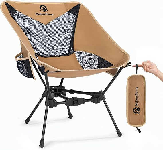 MellowCamp Camping Chair, Ultralight Folding Backpacking Hiking Chair, Compact Portable for Hiking, Camping, Backpacking, Beach, Roadtrip (Khaki)
