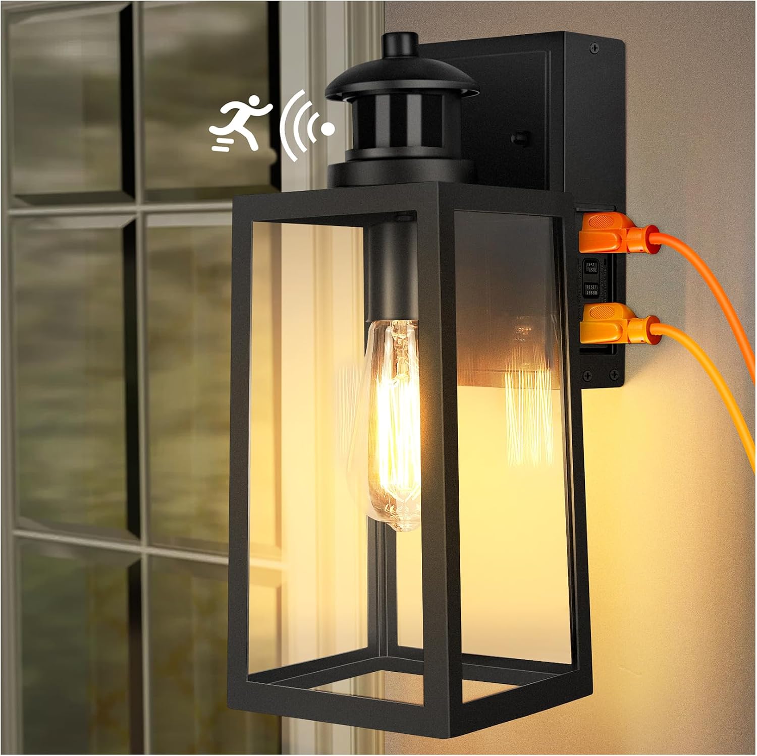 Dusk to Dawn Motion Sensor Outdoor Porch Lights with GFCI Outlet,Waterproof Outdoor Light Fixture,Anti-rust Exterior Wall Lights Wall Mount with 3 Modes,Outside Lights for House,Bulb not Included