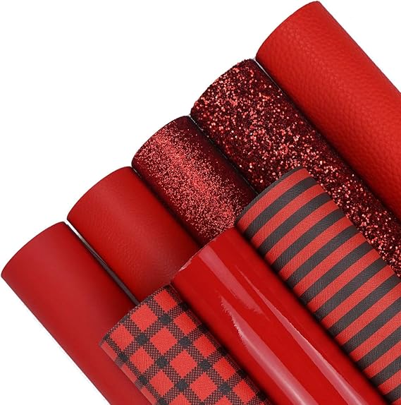 8 Pieces 8x12 Inch Red Series Faux Leather Sheets Including 8 Kinds Leather Sheets for Leather Bows and Earrings Making