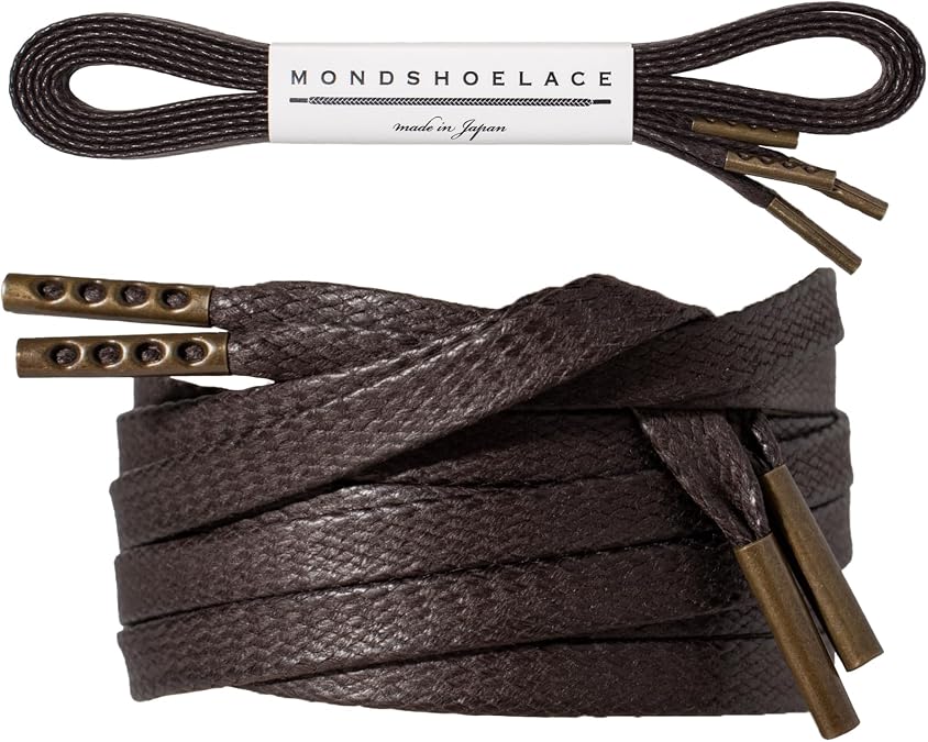 MONDSHOELACE Wide Glossy Waxed Cotton Flat Shoelaces 1/5"(5.5mm) with Metal Tips - for Boot, DressShoe & Sneaker Laces