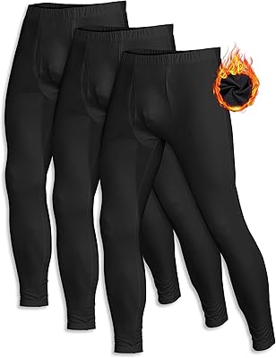 ZUTY 3 Pack Long Johns for Men Thermal Underwear Bottom Fleece Lined Pant Mens Leggings Base Layer for Cold Weather