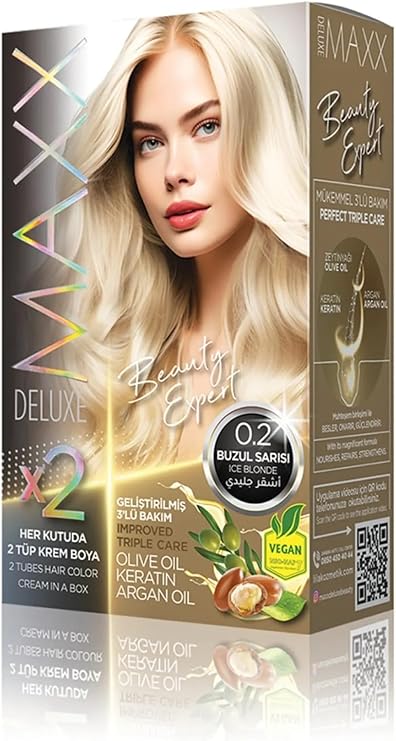 1 BOX (2 X 50 ML) WITH MAXX DELUXE BEAUTY EXPERT HAIR COLOR (KERATIN) (Glacier Yellow 0.2)