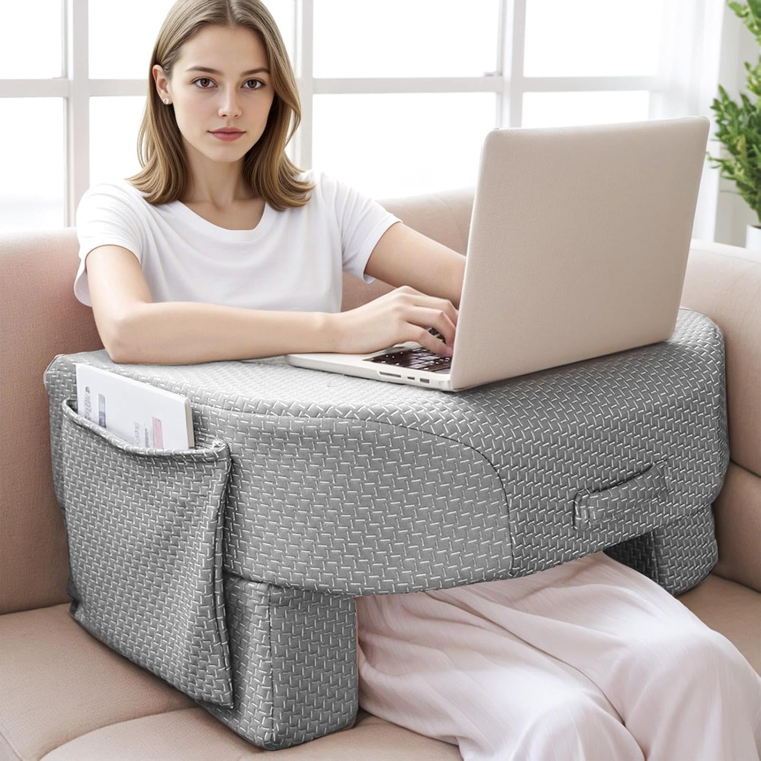 Babenest 26D Sponge Game Lap Reading Cushion for Reading Playing and Crocheting Book Cushion for Books Reader Lap Desk Cushion for Adults Put in Bed Floor Sofa (Grey Air Layer)