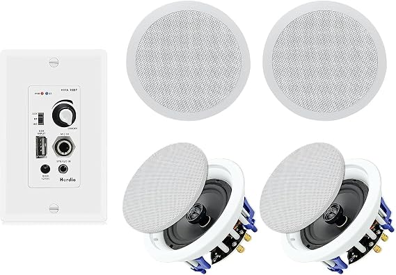 Herdio Home Audio Package in Wall Bluetooth Amplifier Volume Control Receiver Wall Plate with 6.5 Inch 640W Ceiling Speakers(2 Pairs)