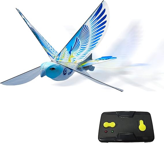 MUKIKIM eBird Blue Pigeon - Flying RC Bird Toy for Kids. Indoor/Outdoor Remote Control Bionic Flapping Wings Bird Helicopter. USB Recharging