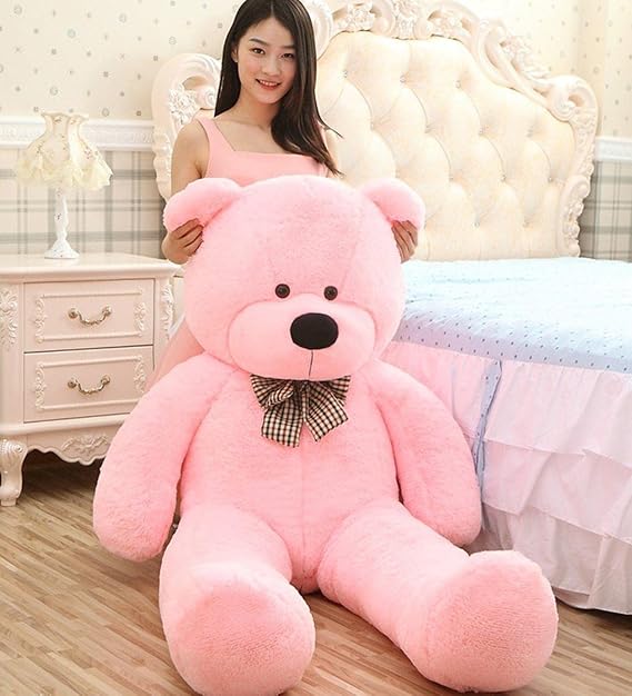 Sevgiliye HEDİYE- 160 cm İthal Kumaş Papyonlu DEV Boy Peluş Ayı Pembe