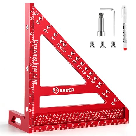 Saker 8.5Inch 3D Multi-Angle Measuring Square Ruler, Aluminum Alloy Carpenter Square,Precision Hole Scribing Ruler with Angle Pin for Woodworking, Engineering, and Construction Projects