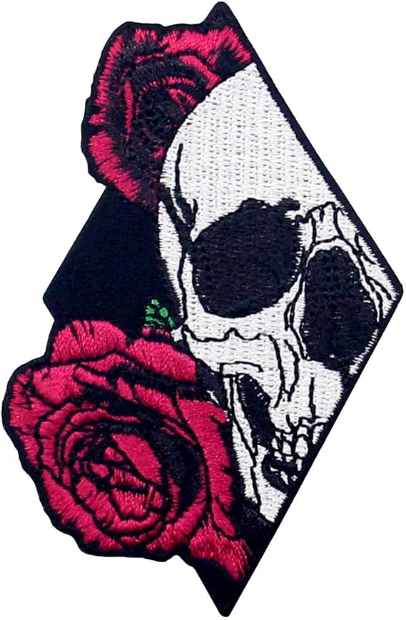 Skull and Rose Patch Embroidered Applique Iron On Sew On Emblem