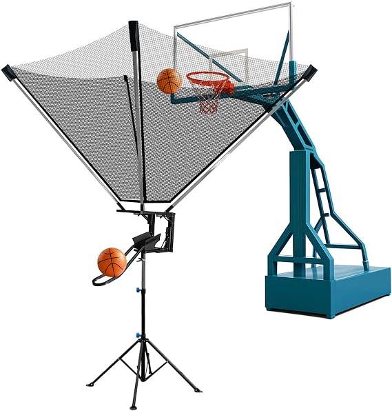 Basketball Rebounder Trainer with Rotating Track - Basketball Shot Return System with Nylon Net, Adjustable Basketball Shooting Machine Tripod for Indoor, Outdoor Use, Easy Assembly & Storage