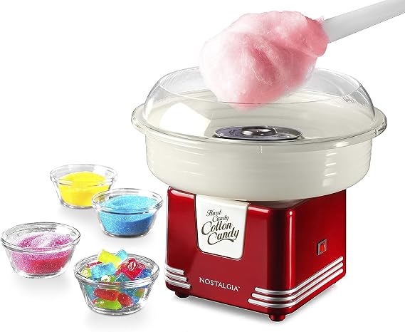 Nostalgia Cotton Candy Machine - Retro Cotton Candy Machine for Kids with 2 Reusable Cones, 1 Sugar Scoop, and 1 Extractor Head Retro Red