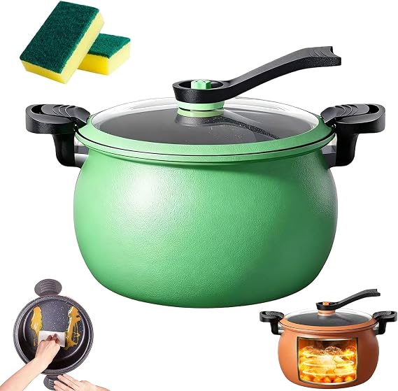 Multifunctional Large Capacity Non-stick Pressure Cooker, 8QT Micro Pressure Cooker with Visual Lid, Multi Functional Fast Cooking Pot for Family Meals, Soups, Stews (Green)
