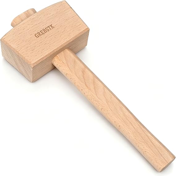 GREBSTK Solid Beech Wood Mallet for Home Bartending & Workshop | Unfinished natural wood, sweat-absorbing non-slip grip, raw tactile texture, no varnish or oil, precise control for tasks