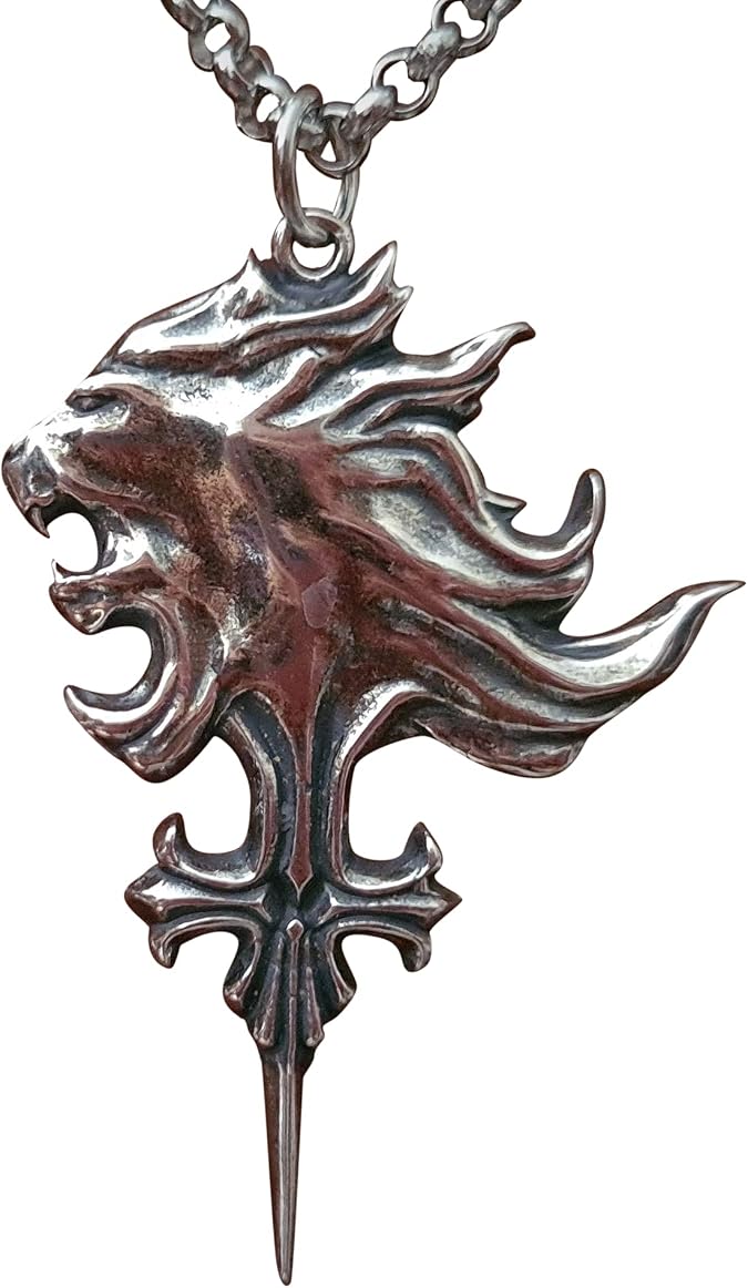 Baldur Jewelry Lion Cross Necklace, Stainless Steel Fantasy Pendant | Double-sided engraved emblem with silver-tone finish, RPG-inspired cosplay jewelry for men and women