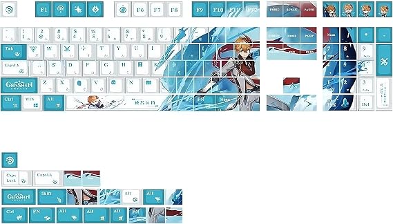 Glacier Genshin Impact Keycaps Full Set for Mechanical Keyboard, Cherry Profile PBT Dye-Sublimation, Compatible with 60%/65%/75%/80%/96%/100% Layout, Free Keycaps Puller Included (Tartagalia)