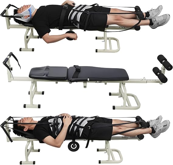Massage Traction Table, Lumbar Traction Bed, Spinal Decompression Machine, Stretch Tractions Device for Tension Relief, Lumbar Stretching for Lower Back Pain Relief Without Going Upside Down Green