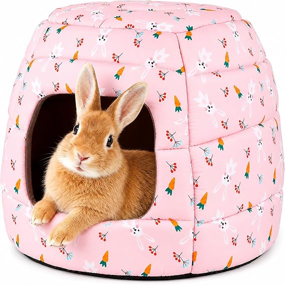 YUEPET Large Rabbit Bed House Foldable Winter Warm Bunny Hideout Cave for Guinea Pig Hamster Squirrel Ferret Hedgehog Chinchilla Cozy Cage Accessories