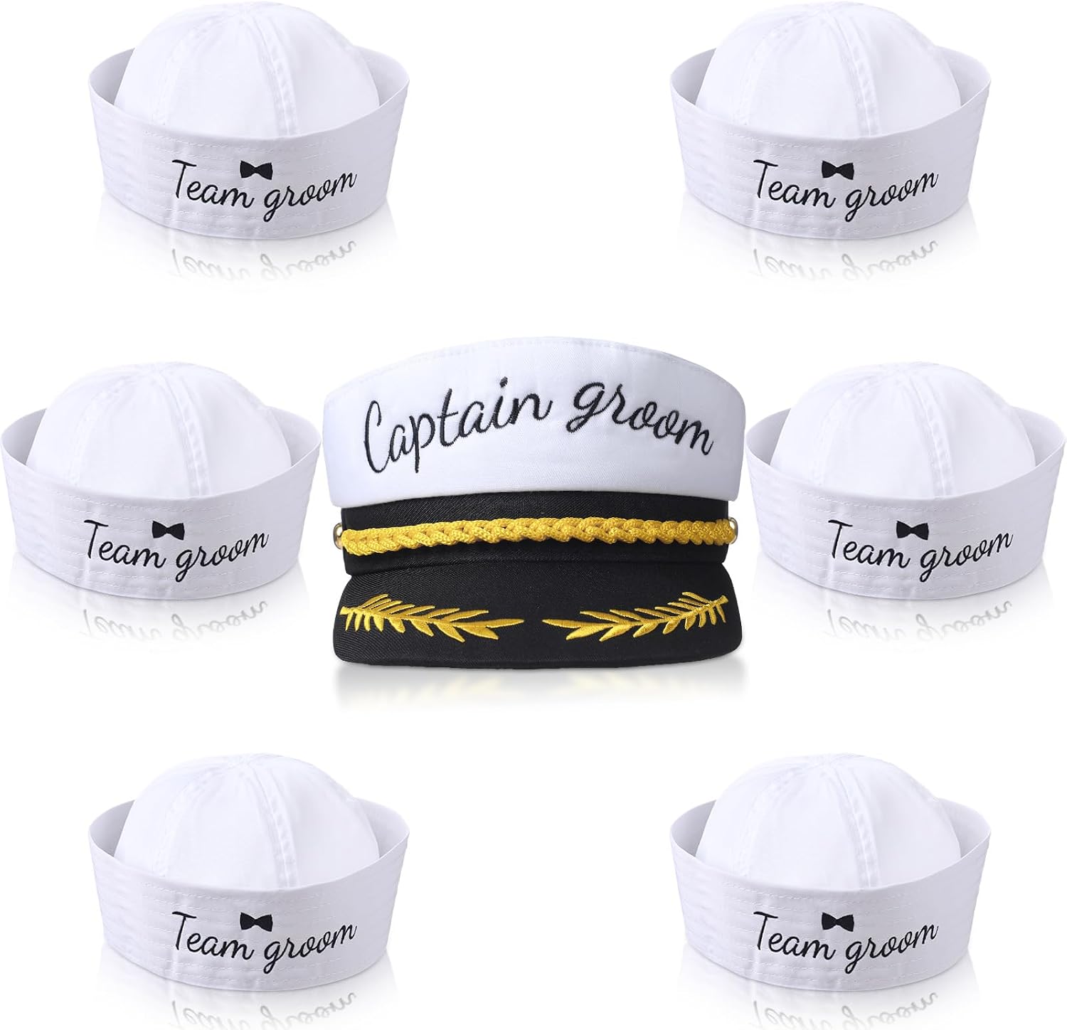 JaGely 7 Pcs Bachelor Party Favors Include 1 Captain Groom Hat and 6 Groom Sailor Hat Bachelor Party Decorations Accessories