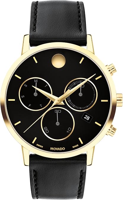 Movado Museum Classic Men's Chronograph Watch with Swiss Quartz Movement, Calfskin Strap, Classic Luxury Timepiece - Gift for Him - 42mm